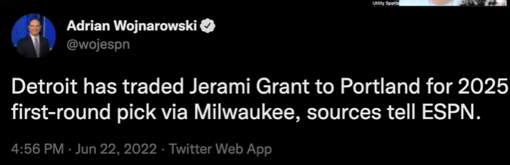 Portland acquires Jerami Grant from Detroit for future first-round pick